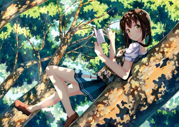 anime, Girl, Tree, Book, Smile, Cute Wallpapers HD \/ Desktop and Mobile 