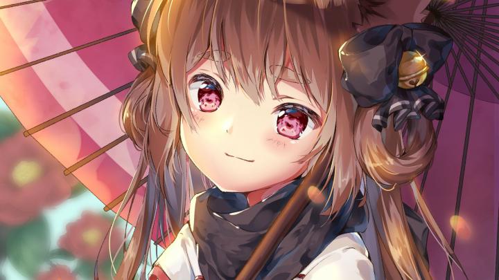 Desktop wallpaper cute, elf, anime girl, umbrella, outdoor, art, hd 