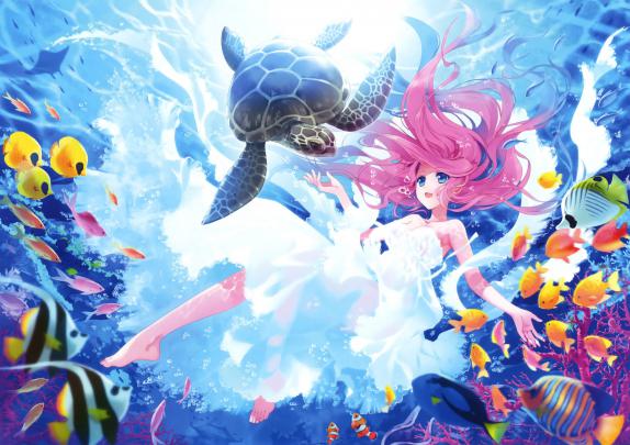 Fishes, Underwater, Turtle, Kawaii, Mermaid wallpaper \u2022 Wallpaper For 