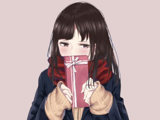 Desktop wallpaper cute, anime girl, shy, gift box, hd image, picture 