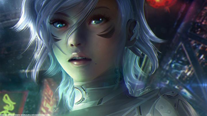 anime, Girls, White, Hair, Science, Fiction, Looking, At, Viewer 
