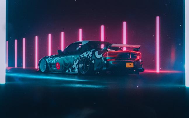 Sports car, Retro car, neon, Mazda RX-7 FD \u2022 Wallpaper For You HD 