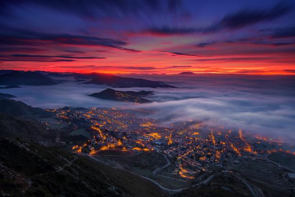 night, City, Spain, Sunset, Mist, City lights Wallpapers HD \/ Desktop 