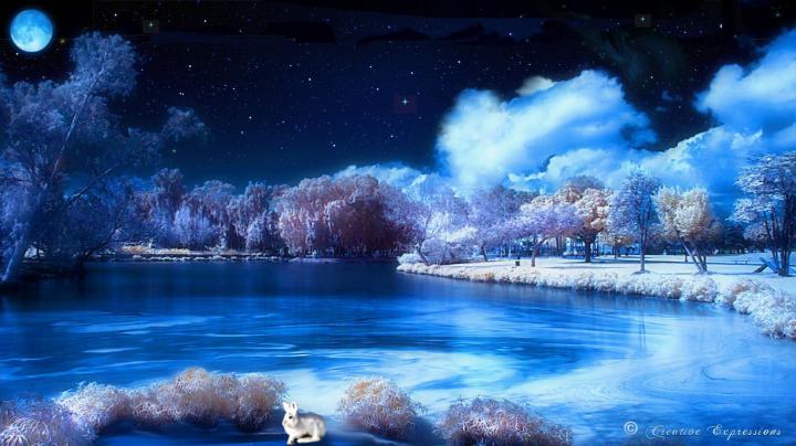 Blue Lake At Night Wallpaper Hd - Theme For Desktop Background 