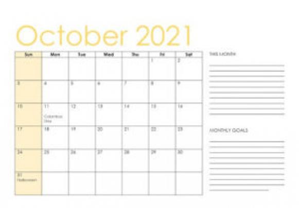 Print October 2021 Calendar Blank Template \u2013 PDF, Word, Excel