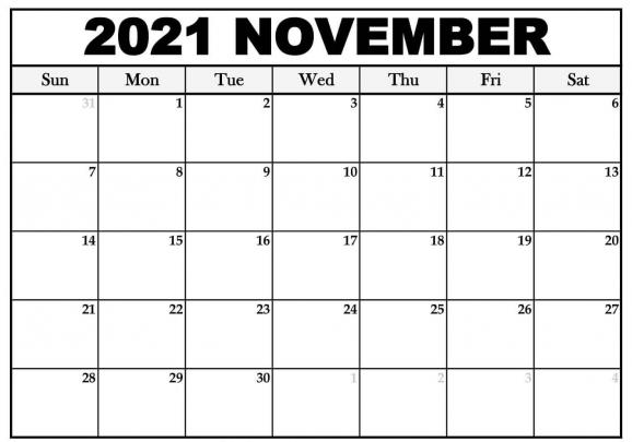Print November 2021 Calendar Blank Template \u2013 PDF, Word, Excel