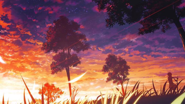 illustration, sunset, clouds | Anime scenery wallpaper, Anime scenery 