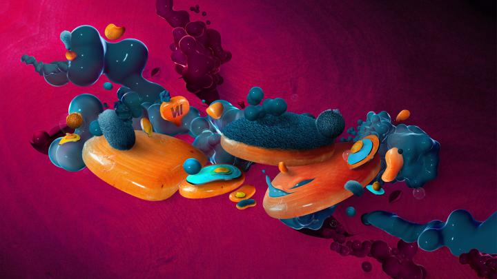 digital Art, Abstract, 3D, Splashes, Bubbles, Pink Background 