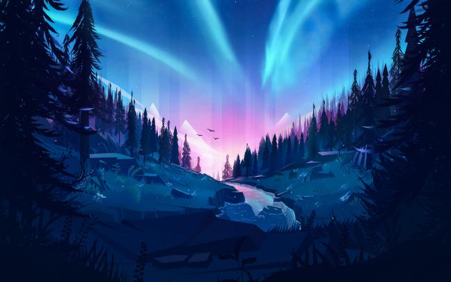 1920x1080 Auroral Forest 4k Illustration Laptop Full HD 1080P HD 4k 