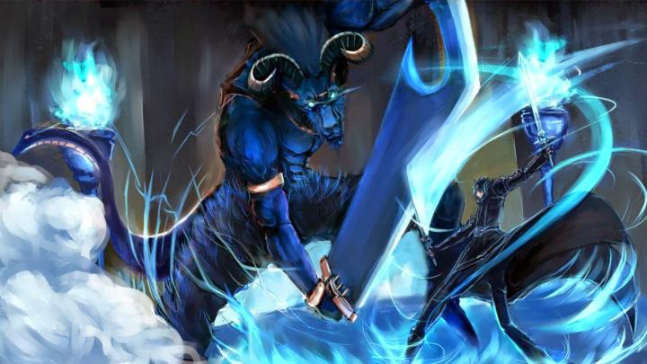 Sword Art Online, Kirigaya Kazuto, anime, sword, blue | 1920x1080 