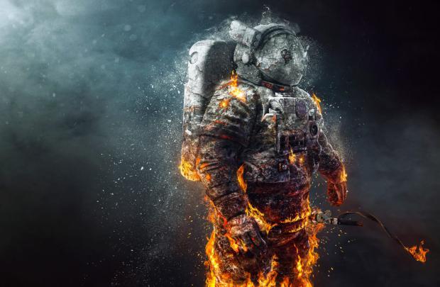 Astronaut Fire Creative Orange 4K Wallpaper - Best Wallpapers
