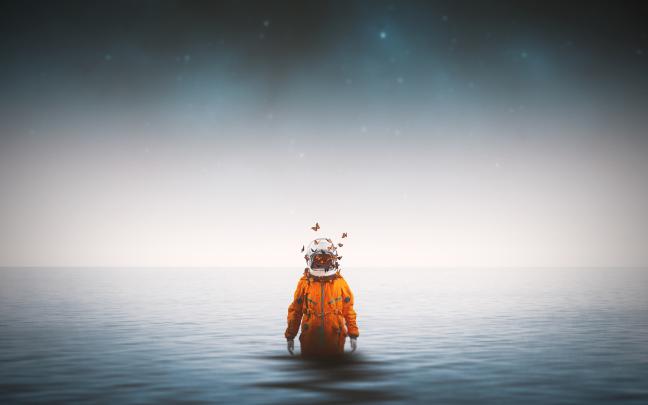 Download 3840x2400 wallpaper astronaut, spacesuit, butterflies, fantasy 