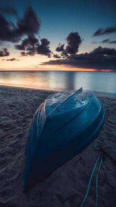 Fishing Boat On Beach Sunset Sea Wallpaper - Wallscorn
