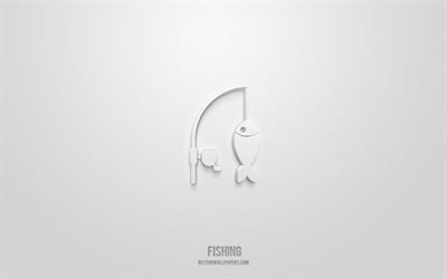 Download wallpapers fishing 3d icon, white background, 3d symbols 