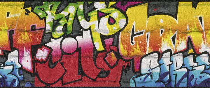 Graffiti Wallpaper Border Brick Effect Urban Modern Dark Grey Multi 
