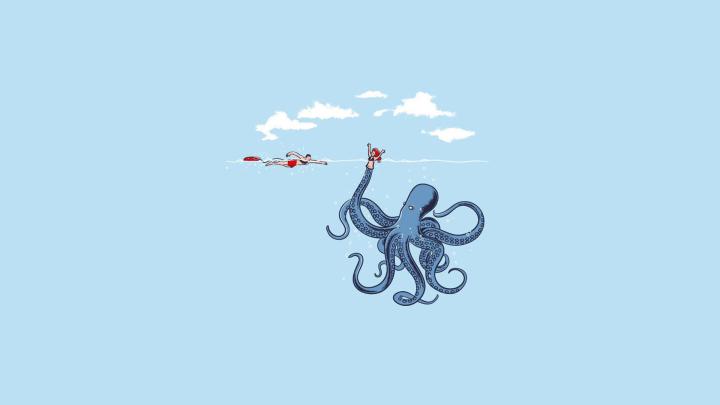 Wallpaper : 1920x1080 px, blue, humor, minimalism, octopus, simple 