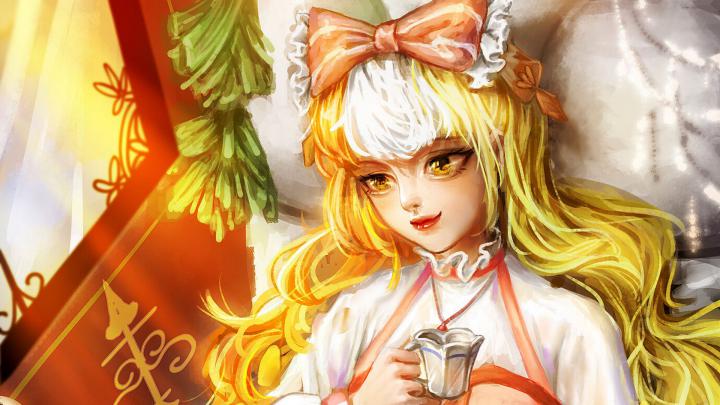 Download wallpaper 1920x1080 girl, cat, tea party, anime, art full hd 