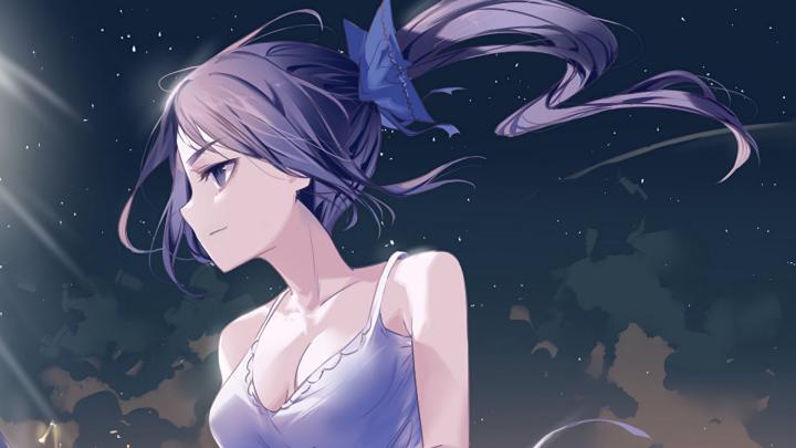 Download wallpaper 1920x1080 girl, dress, sword, anime, art, cartoon 