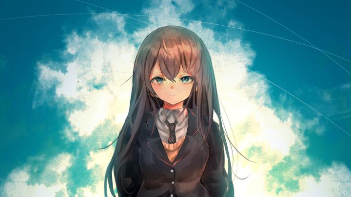 Download wallpaper 1920x1080 girl, schoolgirl, glance, anime, art full 