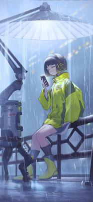 1125x2436 Anime Girl Scifi Umbrella Rain 4k Iphone XS,Iphone 10,Iphone 