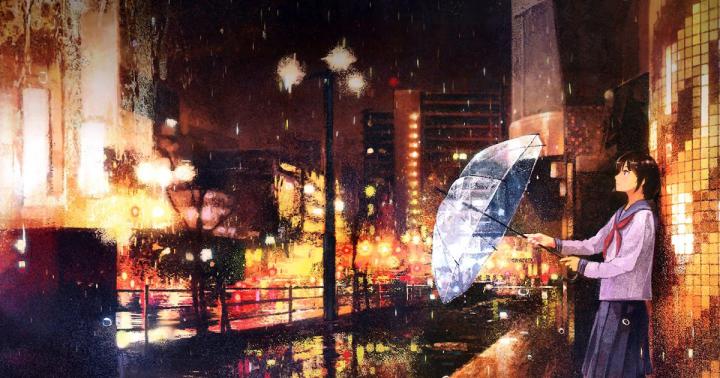 Anime Wallpaper Rain \/ 322907 Anime Girl Rainbow Scenery Raining 
