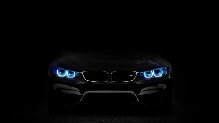Download 1920x1080 wallpaper bmw, car, blue headlight, dark, full hd 