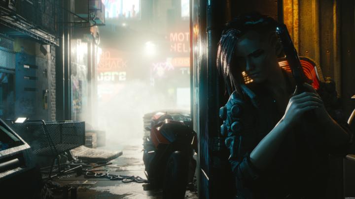 Wallpaper Cyberpunk 2077, Girl, Gun, Street - Cyberpunk 2077 Wallpaper 