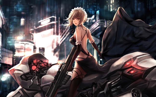 1440x900 Dark Knight Cyber Bike Anime Girl 4k 1440x900 Resolution HD 4k 