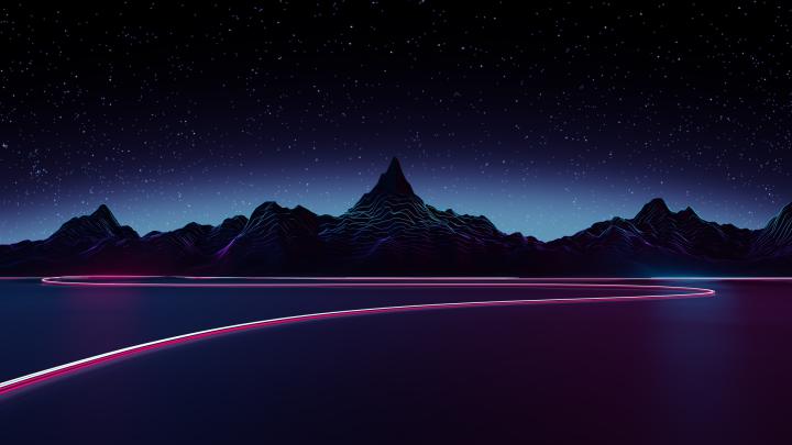 Download 1920x1080 wallpaper silhouette, mountains, artwork, synthwave 
