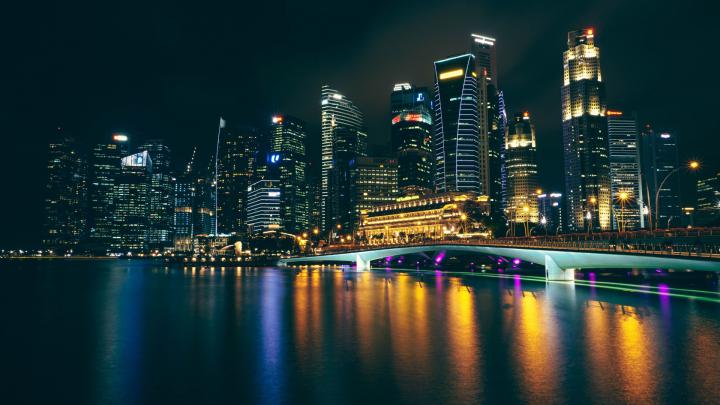 Download 1920x1080 wallpaper city, night, buildings, reflections, full 