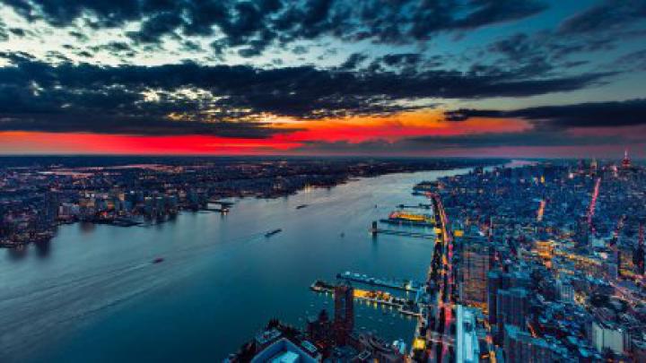 New York City, night, cityscape, skyscape, purple sky, Manhattan, city 