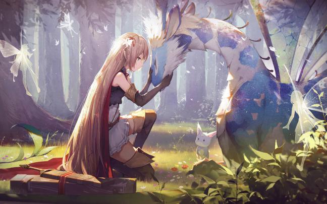 Anime, Girl, Fantasy, Creatures, 4K, #73 Wallpaper