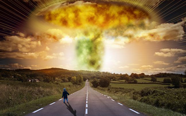 road, Child, Explosion, Apocalypse, Signs, Houses, Trees, Apocalyptic 