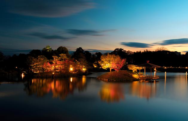 japan, Gardens, Pond, Trees, Night, Okayama, Nature Wallpapers HD 