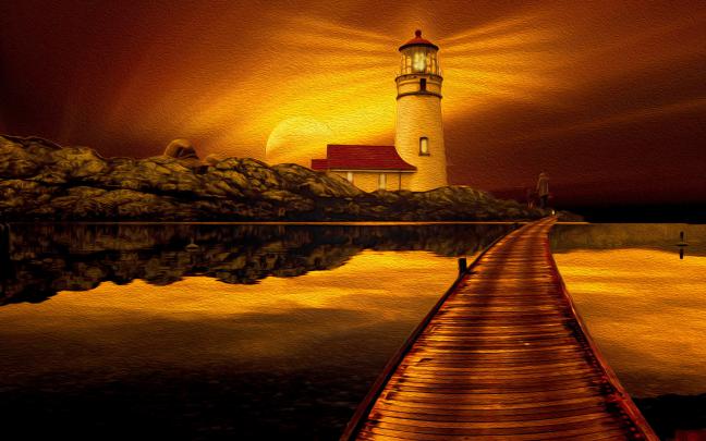 Beautiful image of lighthouse, desktop wallpaper of sunset, landscape 