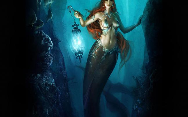 Mermaid With Lamp HD desktop wallpaper : Widescreen : High Definition 