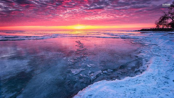 Sunset Over Frozen Lake (#948399) - HD Wallpaper \u0026 Backgrounds Download