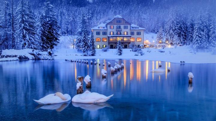 Lake House in Winter HD Wallpaper | Achtergrond | 1920x1080 | 995007 