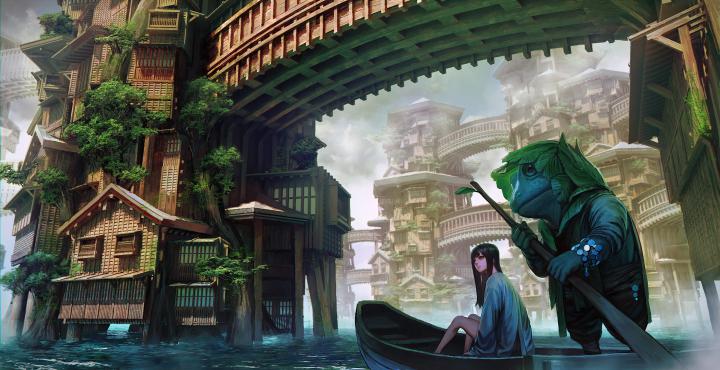 Anime Girl Boat Travelling Dreamy World 4k Anime Girl Boat Travelling 