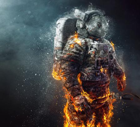 Astronaut Fire Creative Orange 4K Wallpaper - Best Wallpapers