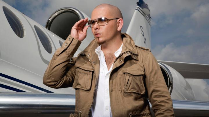 Download Wallpaper 1920x1080 pitbull, airplane, jacket, glasses, sky 