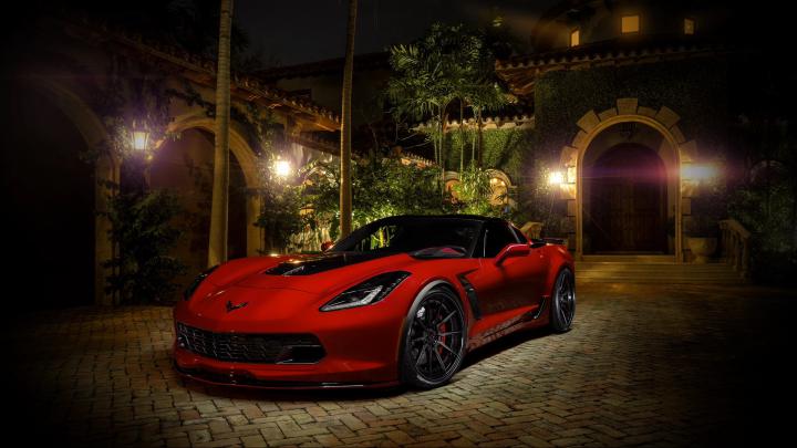 Wallpaper : Corvette, night, palm trees, bricks 1920x1080 - PancernyPL 