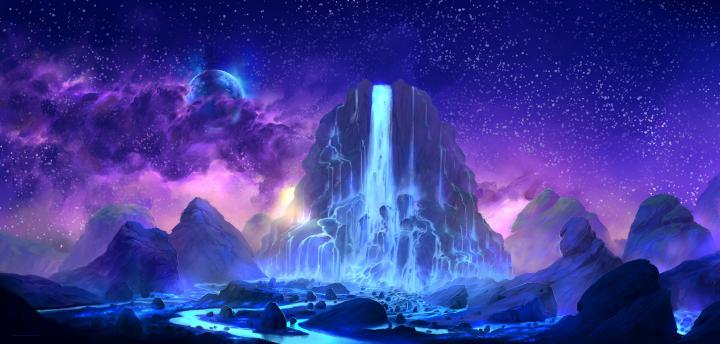 digital art, Waterfall, Fantasy art, Colorful, Space art, Sky, Planet 