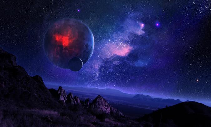 night, The, Starry, Sky, Mountains, Space, Planet, Satellite, Terrain 