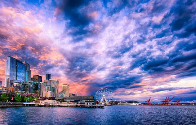 Sunset On The Seattle Waterfront Desktop Wallpaper Hd 2560x1600 