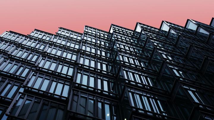 Download 1920x1080 wallpaper black facade of building, evening, full hd 