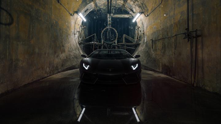 Download 1920x1080 wallpaper black, lamborghini aventador, tunnel, full 