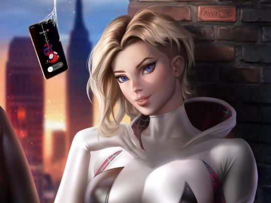 Desktop wallpaper spider-gwen, beautiful, blue eyes, 2020, art, hd 