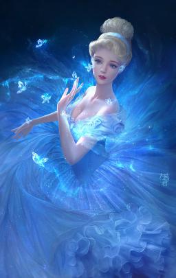 cinderella, Blue, Color, Magic, Butterfly, Dress, Beautiful, Girl 