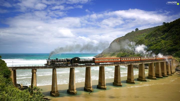 Train, sea, bridge - For phone wallpapers: 1920x1080